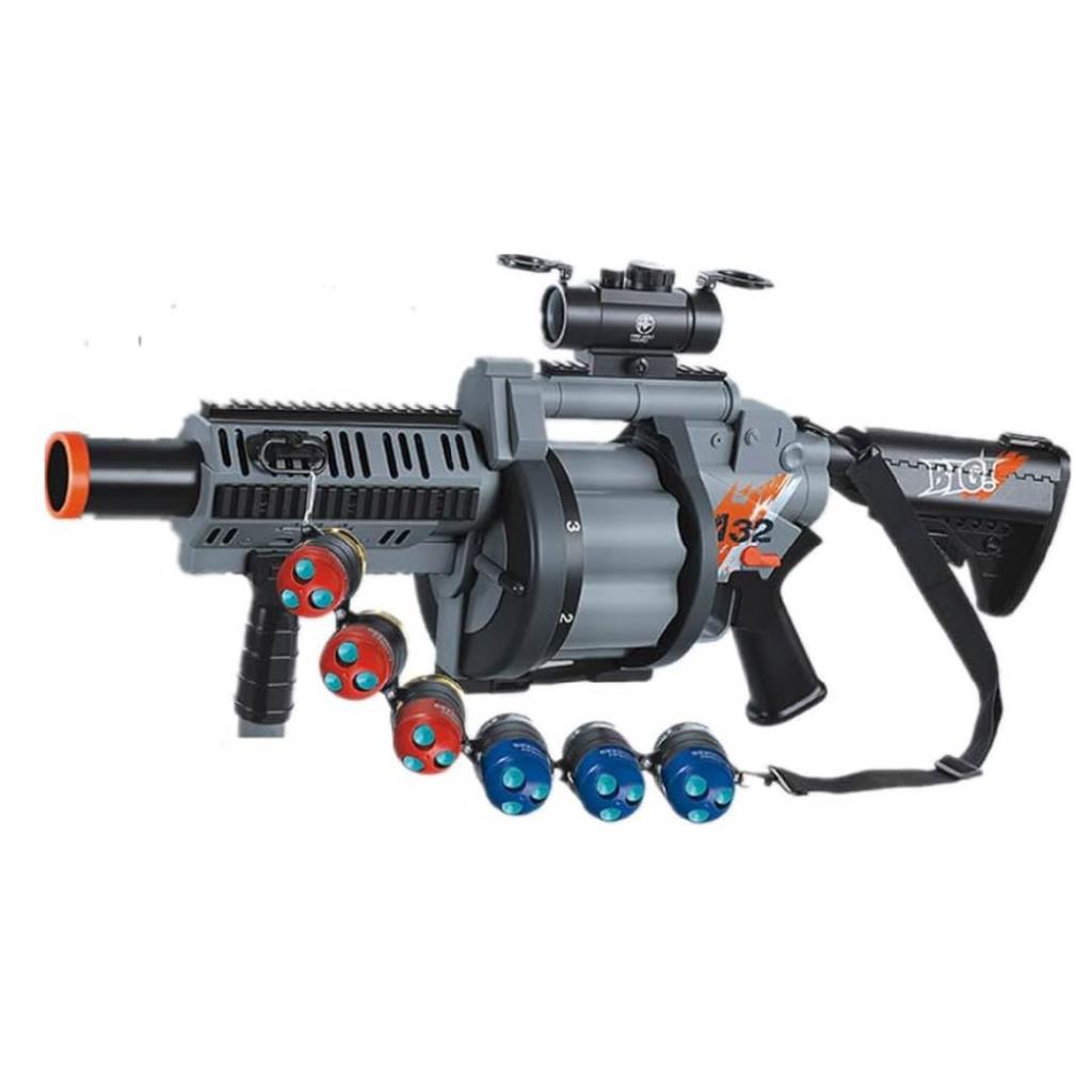 بندقية إطلاق كرات فوم أسطوانية للأطفال مع مخزن دوّار